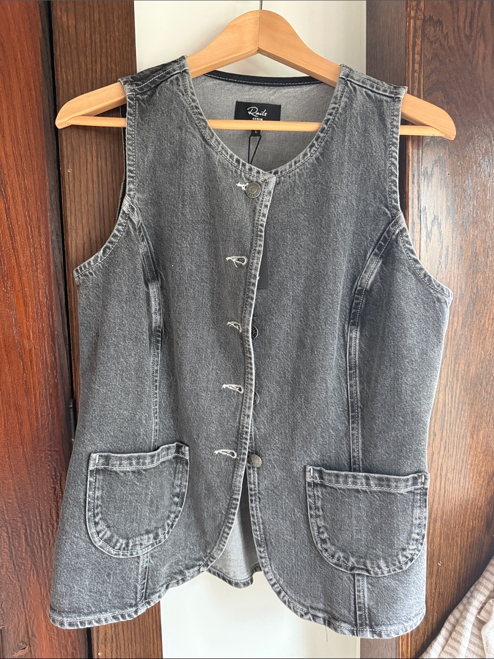 Rails Washed Charcoal Denim Vest with Patch Pockets